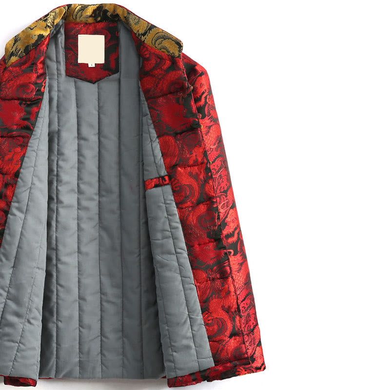 Buddha Stones Winter Dragon Jacquard Warm Frog-Button Long Sleeve Men's Jacket With Pockets - image 17