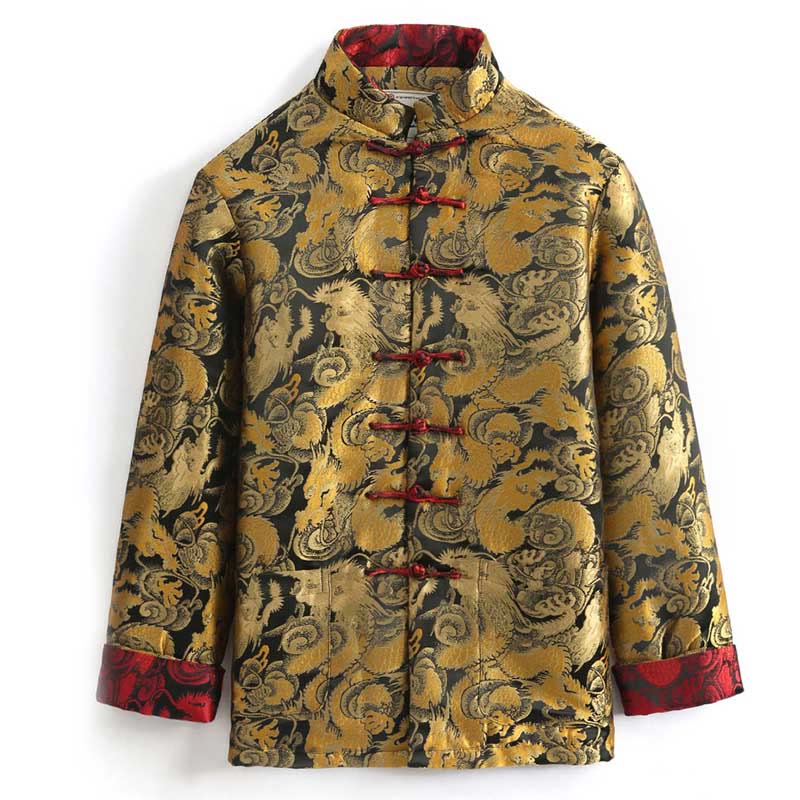 Buddha Stones Winter Dragon Jacquard Warm Frog-Button Long Sleeve Men's Jacket With Pockets - image 1