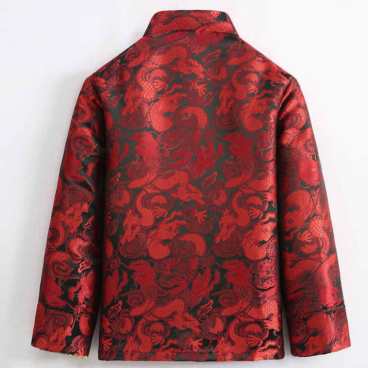 Buddha Stones Winter Dragon Jacquard Warm Frog-Button Long Sleeve Men's Jacket With Pockets - image 15