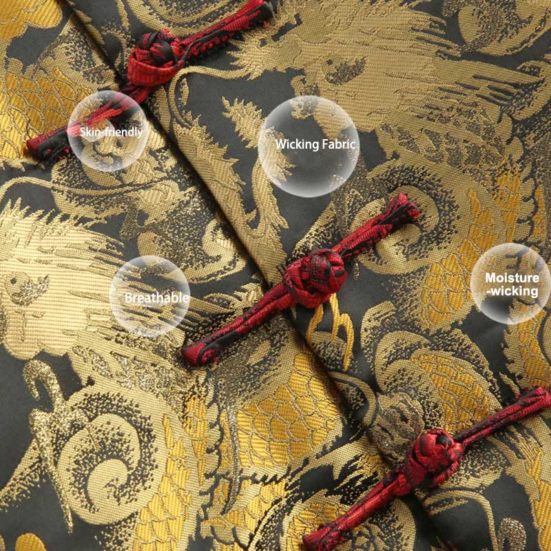 Buddha Stones Winter Dragon Jacquard Warm Frog-Button Long Sleeve Men's Jacket With Pockets - image 6