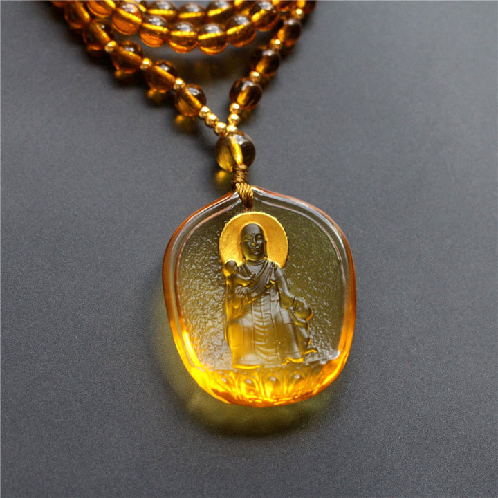 Buddha Stones Tibetan Buddha Liuli Crystal Ksitigarbha Bodhisattva Serenity Necklace Pendant - Ksitigarbha With A Child & Yellow - image 6