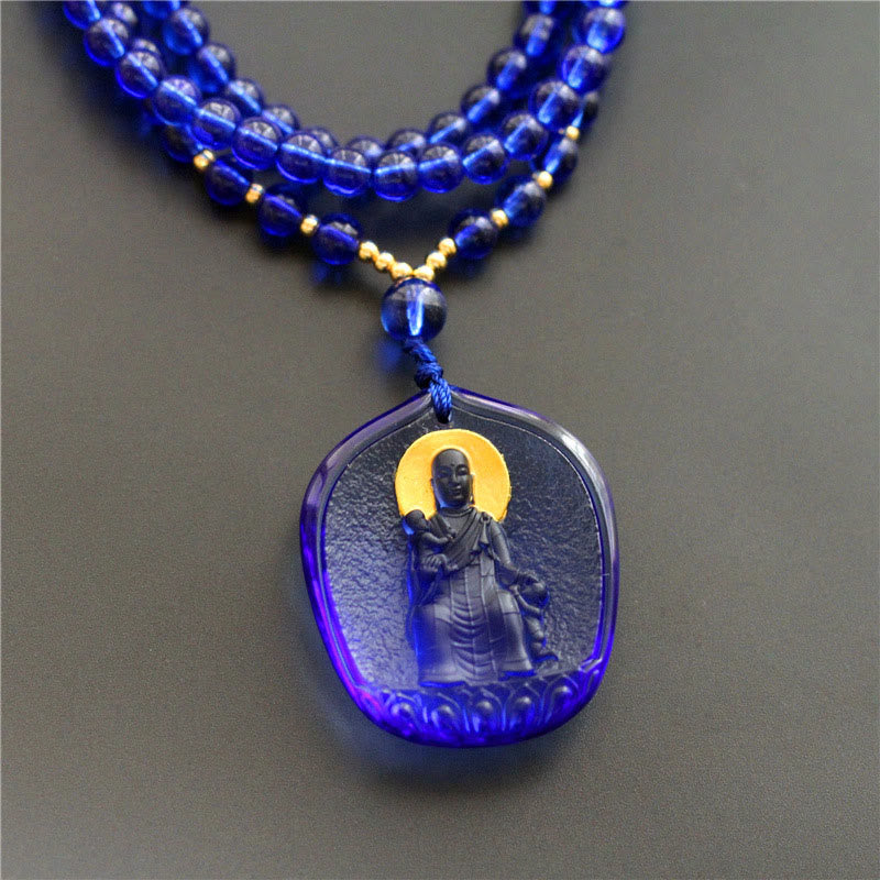 Buddha Stones Tibetan Buddha Liuli Crystal Ksitigarbha Bodhisattva Serenity Necklace Pendant - Ksitigarbha With A Child & Blue - image 4
