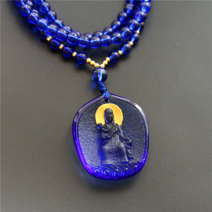 Buddha Stones Tibetan Buddha Liuli Crystal Ksitigarbha Bodhisattva Serenity Necklace Pendant - Ksitigarbha With A Child & Blue - image 4