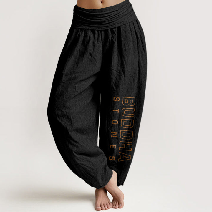 Buddha Stones Solid Color Pure Cotton 'Buddha Stones' Word Women's Elastic Waist Harem Pants - Black - US22，UK/AU26，EU54 (6XL) - image 5