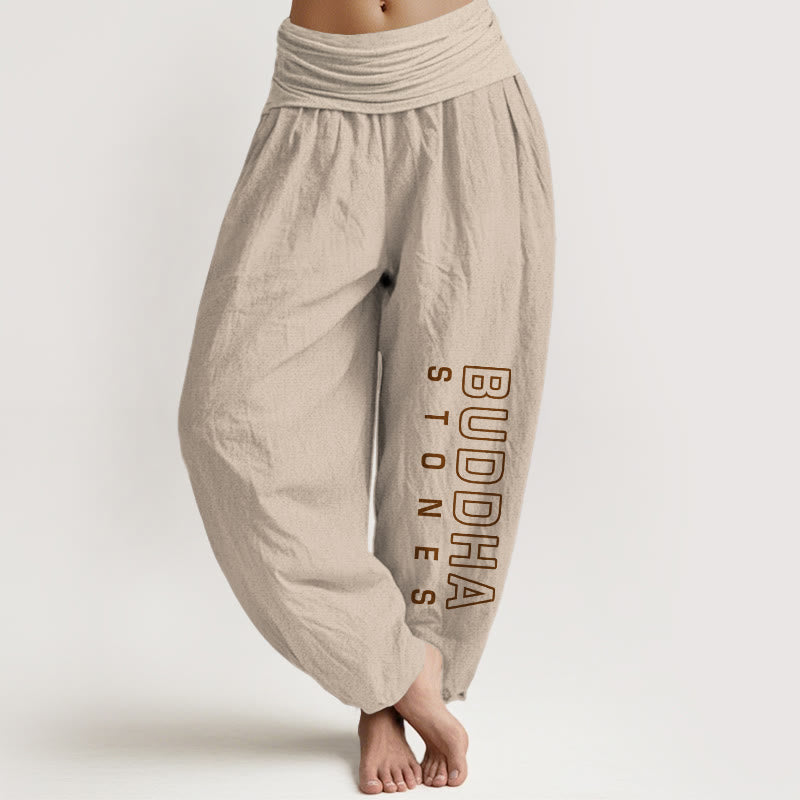 Buddha Stones Solid Color Pure Cotton 'Buddha Stones' Word Women's Elastic Waist Harem Pants - Tan - US22，UK/AU26，EU54 (6XL) - image 0
