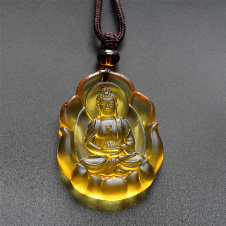 Buddha Stones Liuli Crystal Chinese Zodiac Natal Buddha Protection Necklace Pendant - Dog/Pig-Amitabha Buddha - image 11