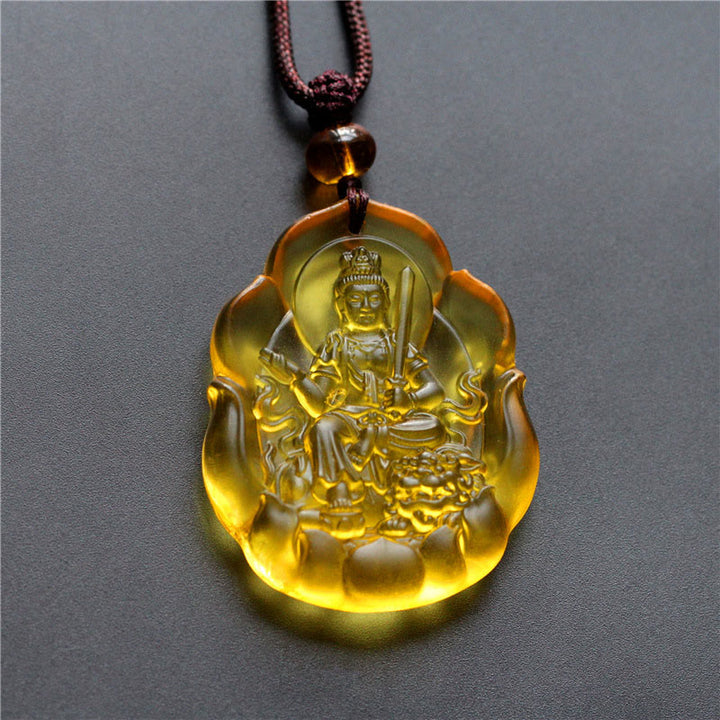 Buddha Stones Liuli Crystal Chinese Zodiac Natal Buddha Protection Necklace Pendant - Rabbit-Manjushri Bodhisattva - image 3