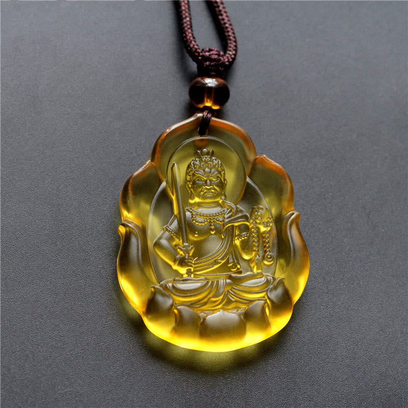 Buddha Stones Liuli Crystal Chinese Zodiac Natal Buddha Protection Necklace Pendant - Rooster-Acalanatha - image 10