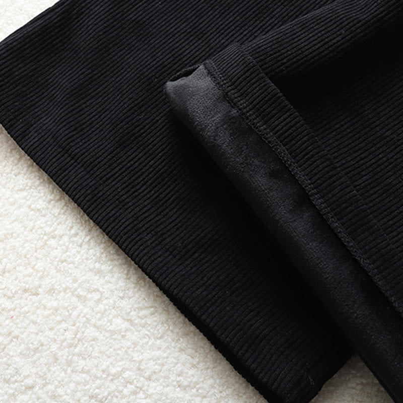 Buddha Stones Fleece-Lined High Waist Women's Wide Leg Corduroy Cotton Pants With Pockets - image 15