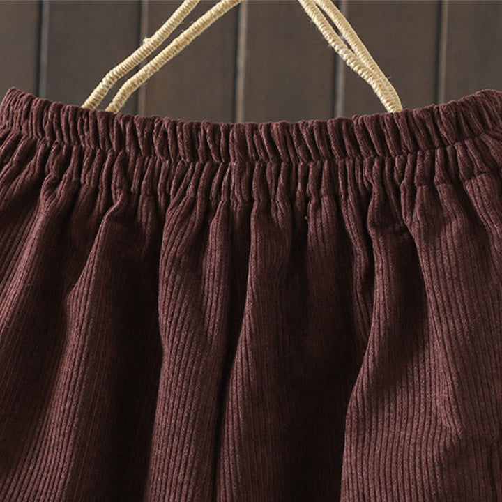 Buddha Stones Fleece-Lined High Waist Women's Wide Leg Corduroy Cotton Pants With Pockets - image 3