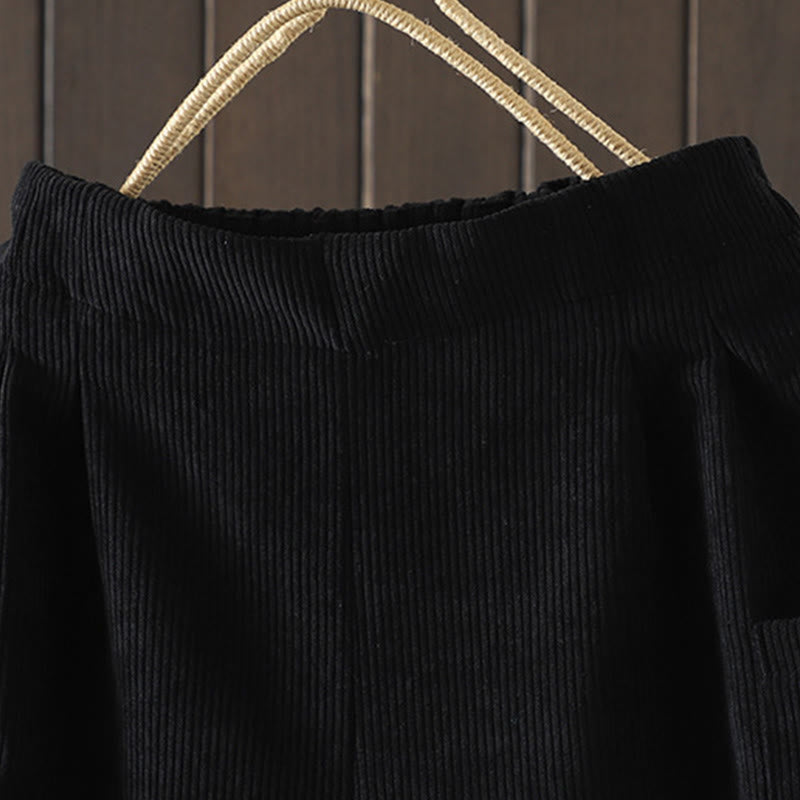 Buddha Stones Fleece-Lined High Waist Women's Wide Leg Corduroy Cotton Pants With Pockets - image 11