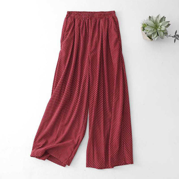 Buddha Stones Fall Dots Pattern High Waist Design Women's Wide Leg Pants With Pockets - Crimson - US8-10，UK/AU12-14，EU40-42 (2XL) - image 0