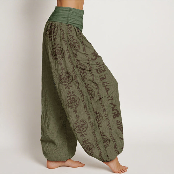 Buddha Stones Pure Cotton Mandala Om Mani Padme Hum Women's Elastic Waist Harem Pants - image 6