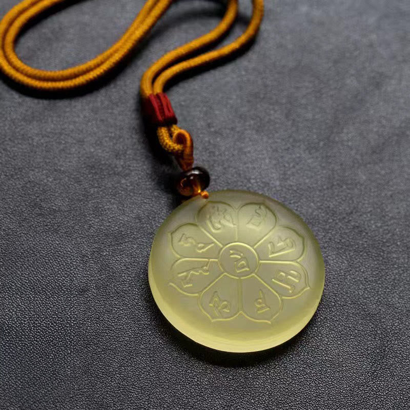 Buddha Stones Liuli Crystal Wealth God Mantra Abundance Eight-petal Shape Necklace Pendant - Liuli Crystal Wealth God Mantra-Yellow - image 0