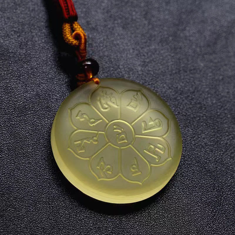 Buddha Stones Liuli Crystal Wealth God Mantra Abundance Eight-petal Shape Necklace Pendant - image 2