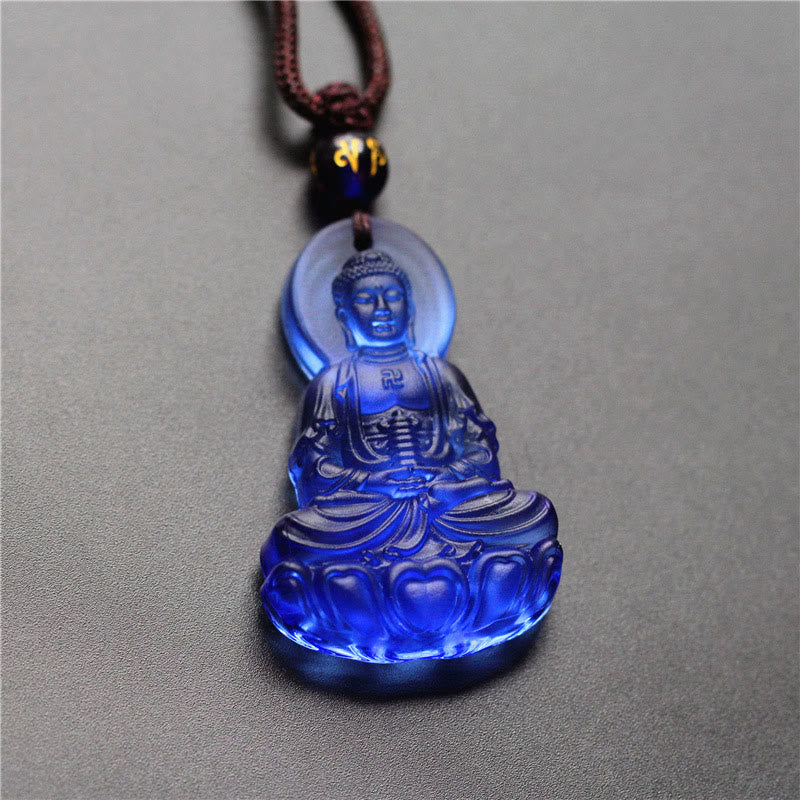 Buddha Stones Liuli Crystal Medicine Buddha Serenity Necklace Pendant - image 2