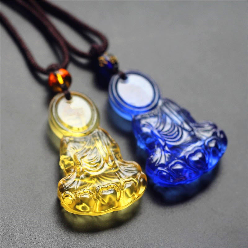 Buddha Stones Liuli Crystal Medicine Buddha Serenity Necklace Pendant - image 6