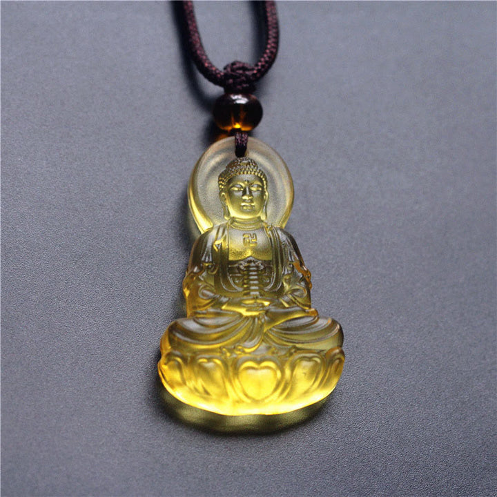 Buddha Stones Liuli Crystal Medicine Buddha Serenity Necklace Pendant - image 4
