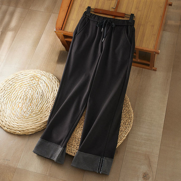 Buddha Stones Casual Thickening Elastic Waist Straight-leg Women's Winter Pants With Pockets - Black - US8-10，UK/AU12-14，EU40-42 (2XL) - image 0