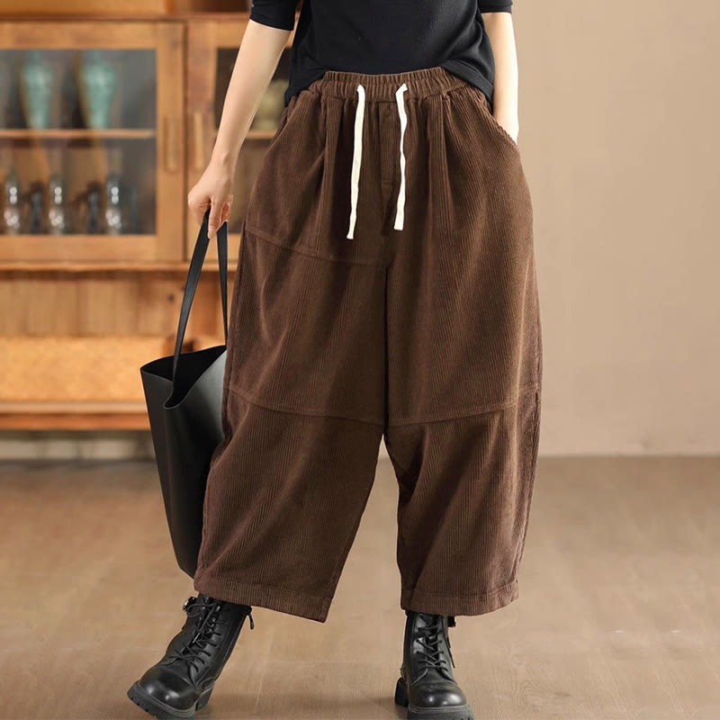 Buddha Stones Women's Drawstring Design Cotton Corduroy Thermal Fleece-Lined Pants With Pockets - SaddleBrown - US14，UK/AU18，EU46 (4XL) - image 6