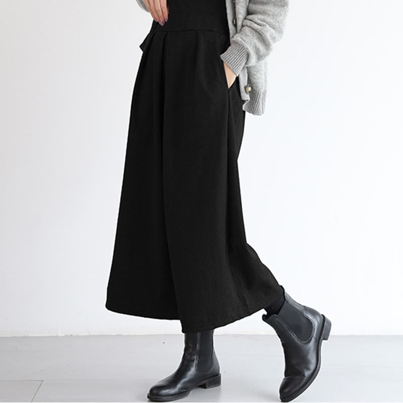 Buddha Stones Plain Elastic Waistband Design Women's 7-8 Length Wide Leg Pants With Pockets - image 15