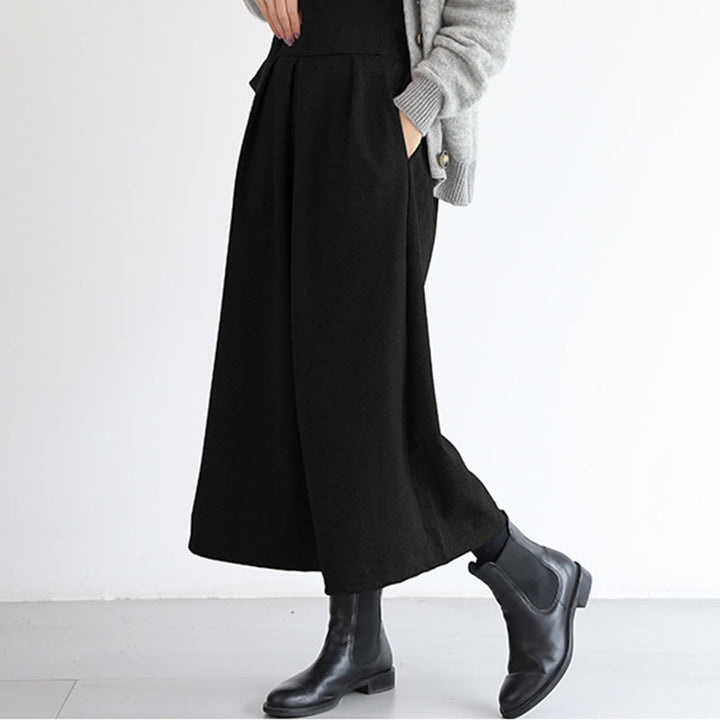 Buddha Stones Plain Elastic Waistband Design Women's 7-8 Length Wide Leg Pants With Pockets - image 15