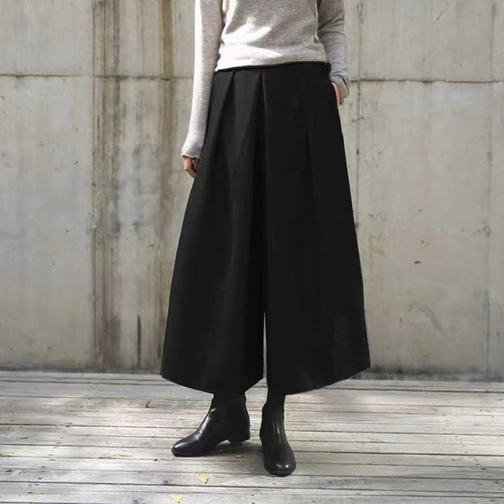 Buddha Stones Plain Elastic Waistband Design Women's 7-8 Length Wide Leg Pants With Pockets - image 16