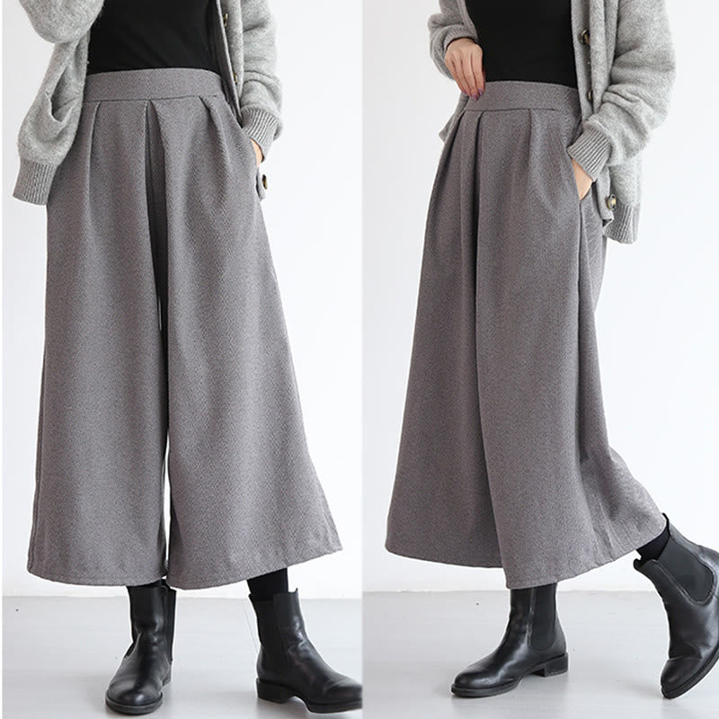 Buddha Stones Plain Elastic Waistband Design Women's 7-8 Length Wide Leg Pants With Pockets - image 13
