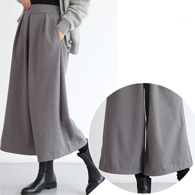 Buddha Stones Plain Elastic Waistband Design Women's 7-8 Length Wide Leg Pants With Pockets - image 7