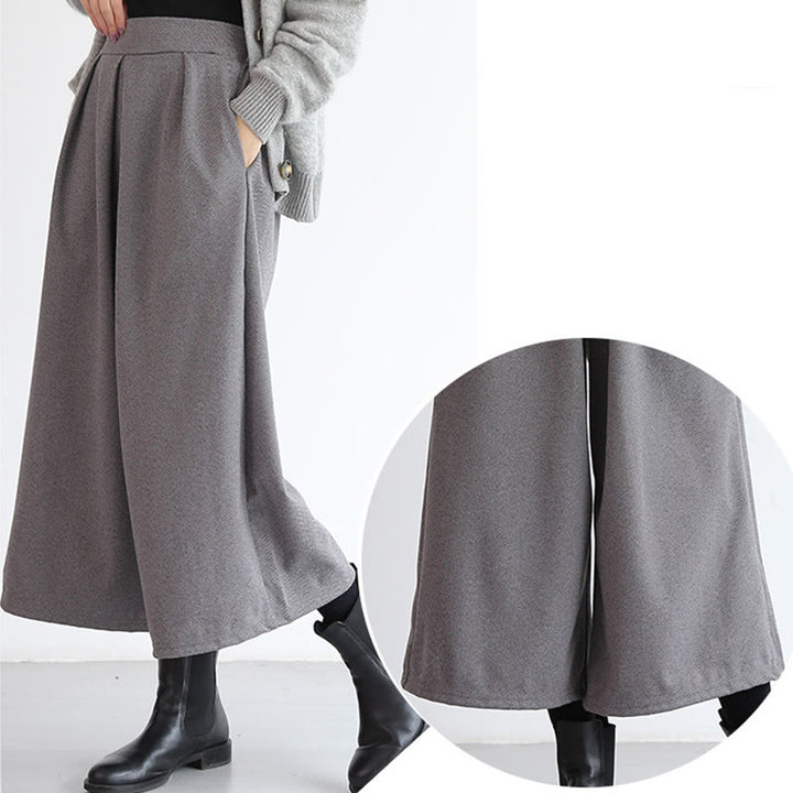 Buddha Stones Plain Elastic Waistband Design Women's 7-8 Length Wide Leg Pants With Pockets - image 7