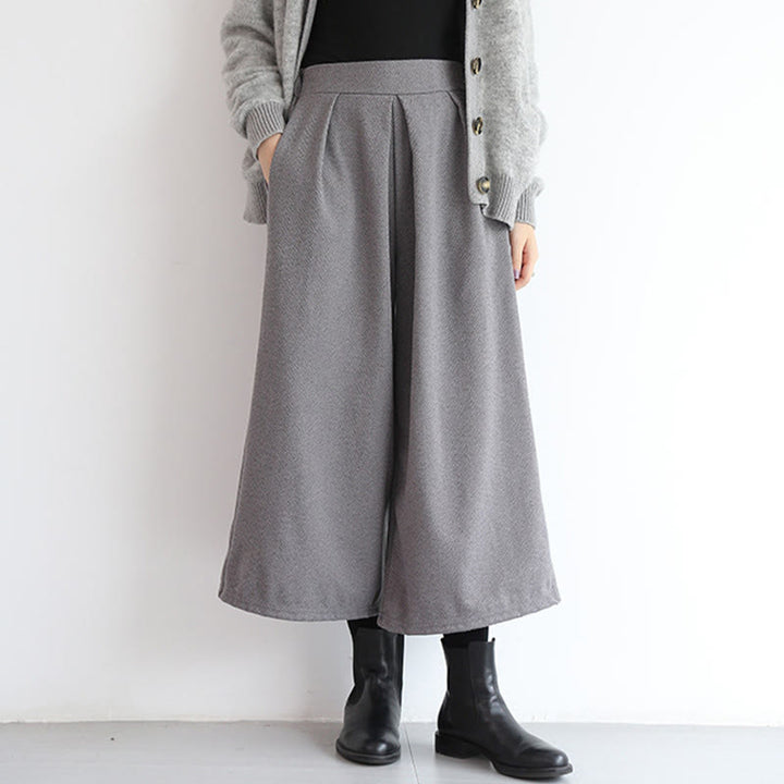 Buddha Stones Plain Elastic Waistband Design Women's 7-8 Length Wide Leg Pants With Pockets - image 6