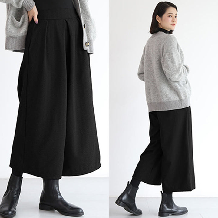 Buddha Stones Plain Elastic Waistband Design Women's 7-8 Length Wide Leg Pants With Pockets - image 19
