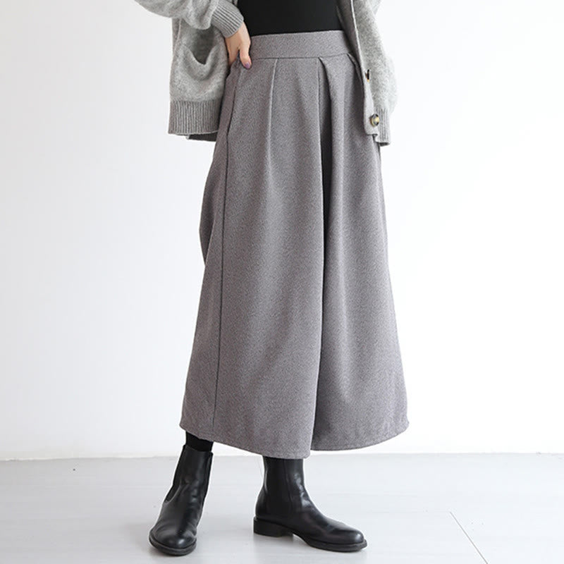 Buddha Stones Plain Elastic Waistband Design Women's 7-8 Length Wide Leg Pants With Pockets - image 2