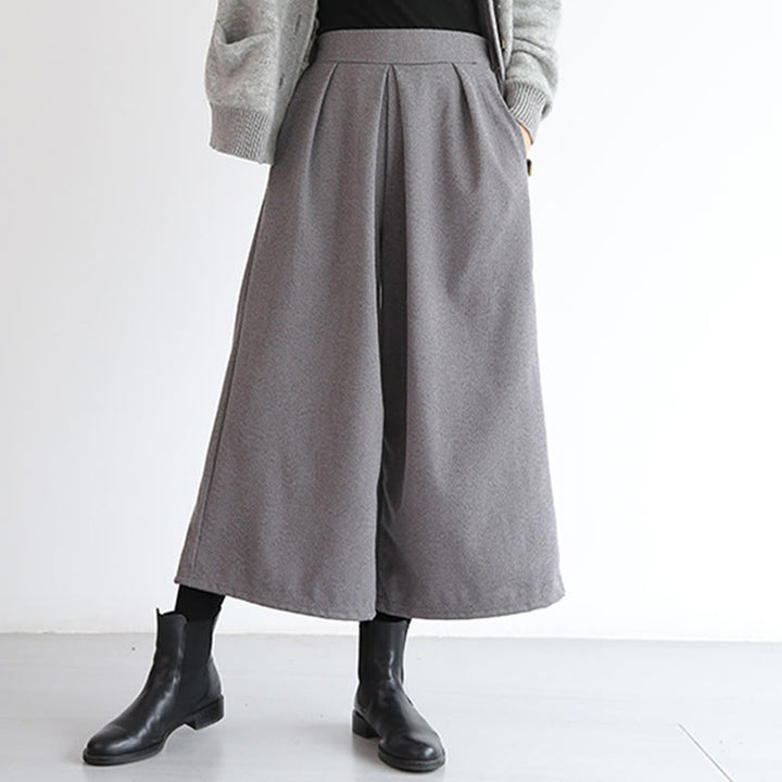 Buddha Stones Plain Elastic Waistband Design Women's 7-8 Length Wide Leg Pants With Pockets - image 4