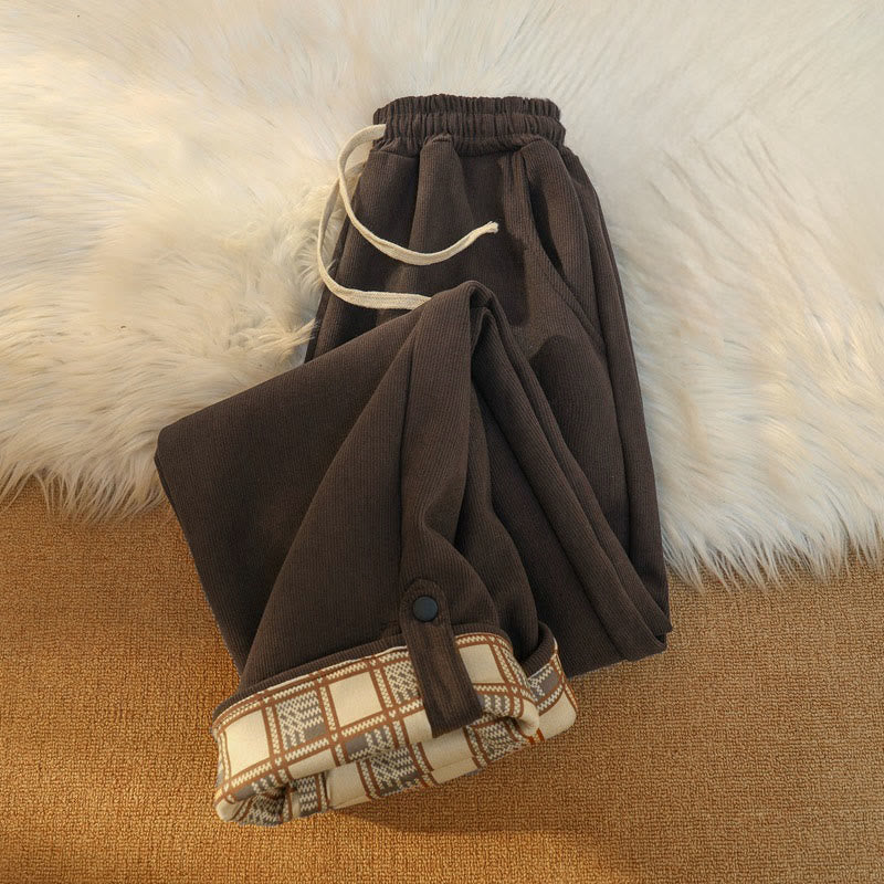 Buddha Stones Women's Patchwork Cotton Corduroy Fleece-Lined Wide Leg Pants With Pockets - image 7