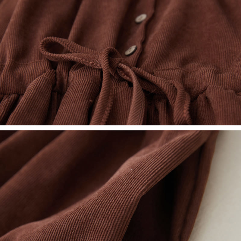 Buddha Stones Embroidered Floral Pattern Lace-up Design Long Sleeve Midi Dress With Pockets - image 5