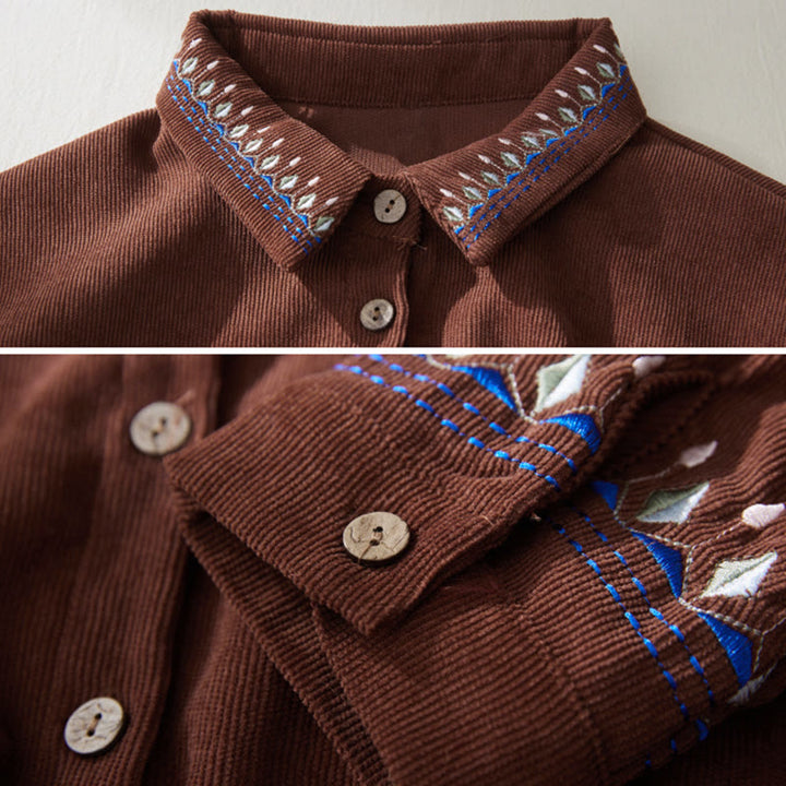 Buddha Stones Embroidered Floral Pattern Lace-up Design Long Sleeve Midi Dress With Pockets - image 3