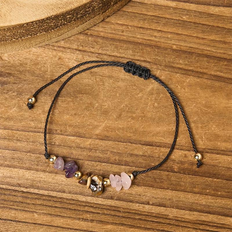 Buddha Stones Amethyst Tiger Eye Rose Quartz Protection Anti-Anxiety Card Rope Bracelet - image 3