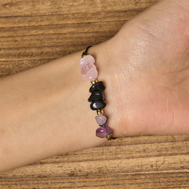 Buddha Stones Amethyst Black Tourmaline Rose Quartz Empath Card Rope Bracelet - image 5