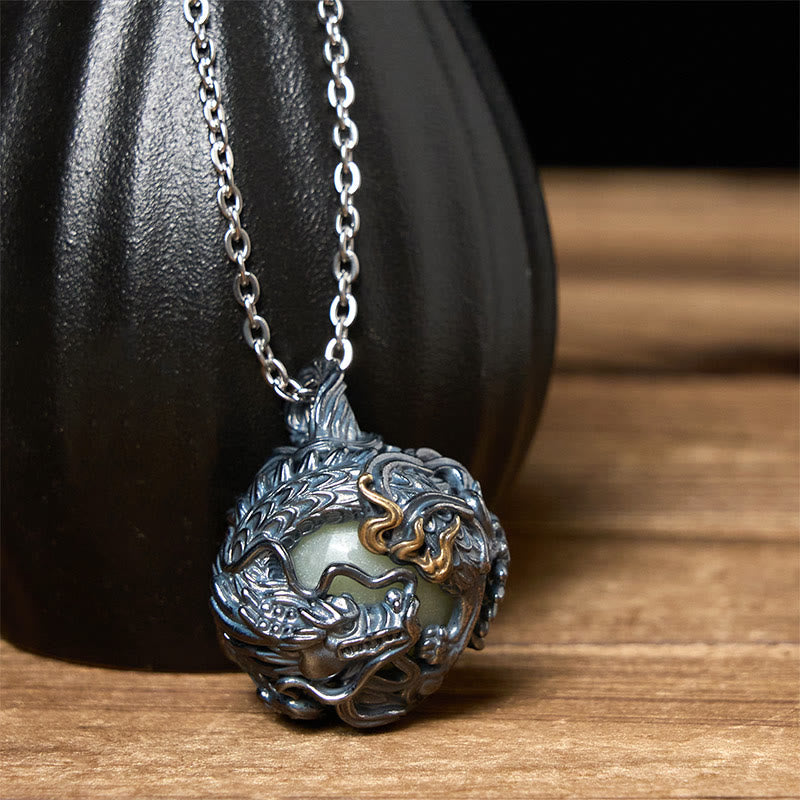 Buddha Stones Copper Dragon Surrounding Bead Strength Pendant Necklace - image 1