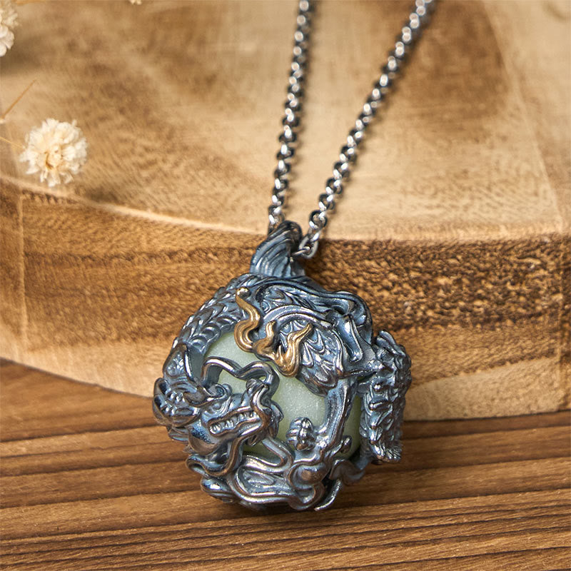 Buddha Stones Copper Dragon Surrounding Bead Strength Pendant Necklace - image 2