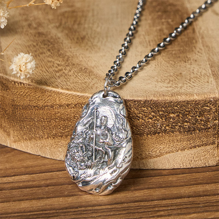 Buddha Stones Copper Kṣitigarbha Dizang Bodhisattva Compassion Pendant Necklace - Buddha & Cross Chain - image 0