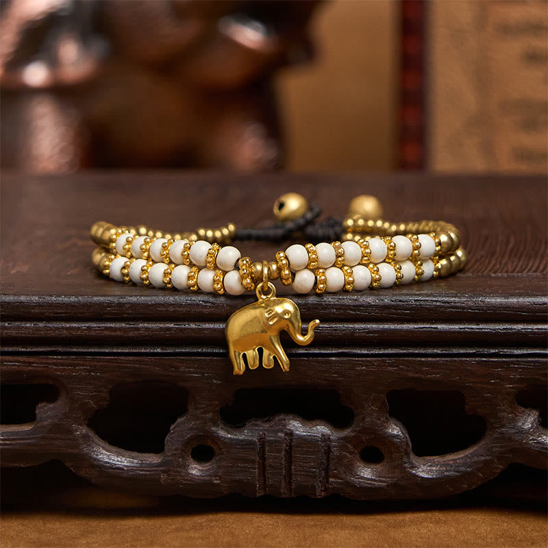 Buddha Stones Turquoise Elephant Luck Double-layer Plated Copper Strength Bracelet - image 3