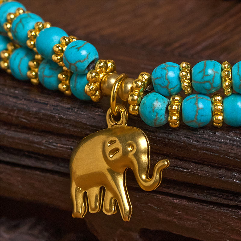 Buddha Stones Turquoise Elephant Luck Double-layer Plated Copper Strength Bracelet - image 20