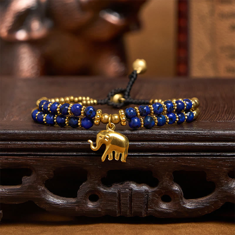 Buddha Stones Turquoise Elephant Luck Double-layer Plated Copper Strength Bracelet - image 15