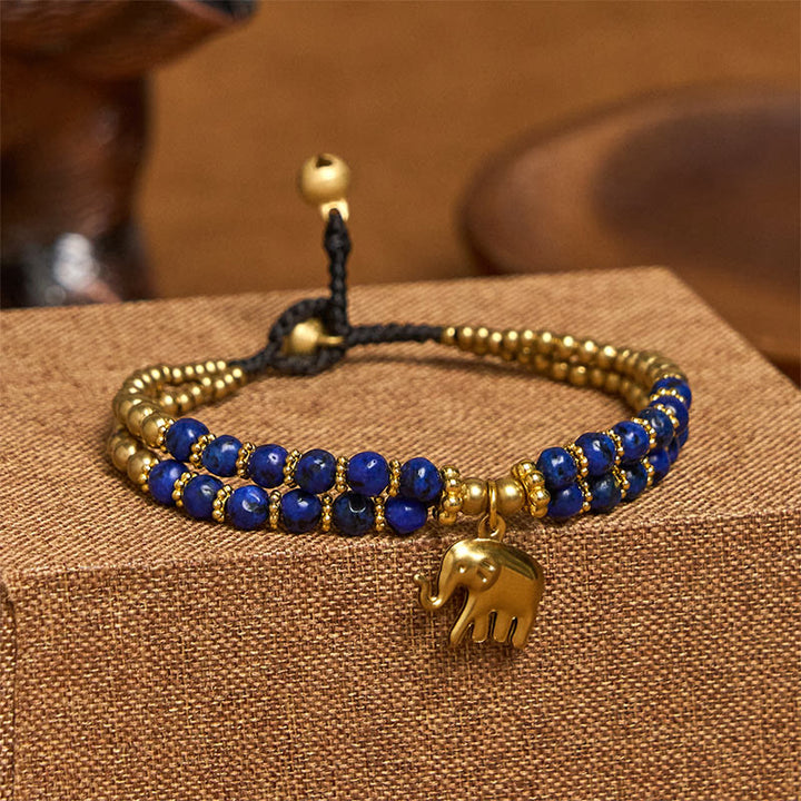 Buddha Stones Turquoise Elephant Luck Double-layer Plated Copper Strength Bracelet - Blue Turquoise(Wrist Circumference: 15-18cm) - image 13