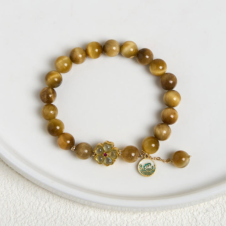 Buddha Stones Natural Golden Tiger Eye Bell Flower Courage Bracelet - image 7