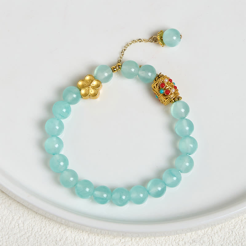 Buddha Stones Tibetan White Agate Crystal Stone Flowers Positivity Bracelet - image 17