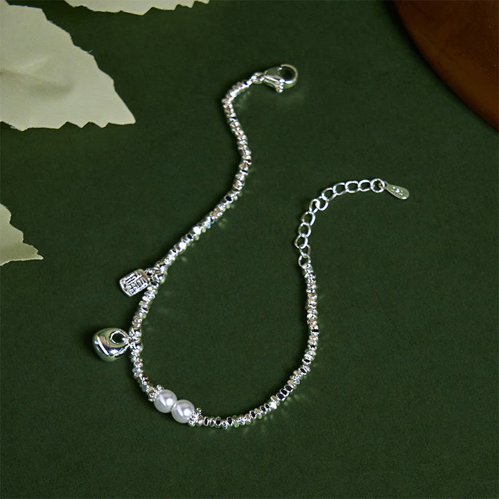 Buddha Stones Copper Plated Silver Fu Character Purse Pearl Blessing Bracelet - image 2