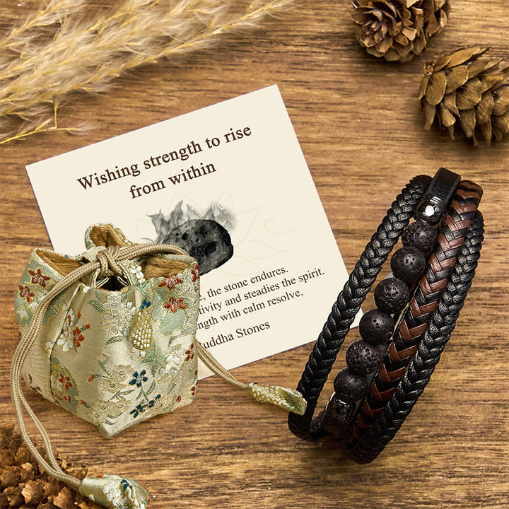Buddha Stones "Wishing Strength to Rise from Within" Lava Rock Bracelet Includes Gift Message Card - Lava Rock - 18-22cm - Deluxe Gift Bag (+$9.59) - image 4